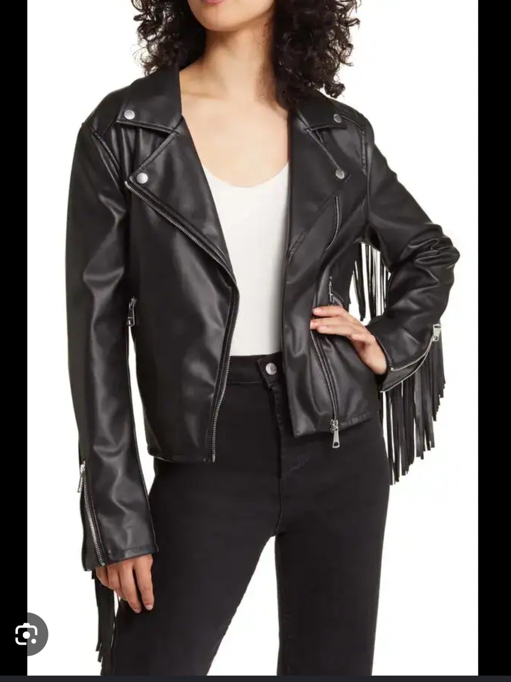 Fringe Faux Leather Moto Jacket - Black